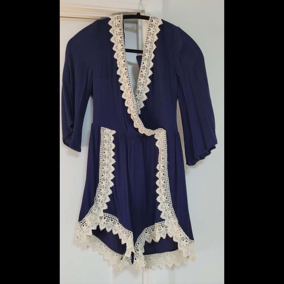 Ark & Co - Navy Romper with creame lace - Picture 1 of 2